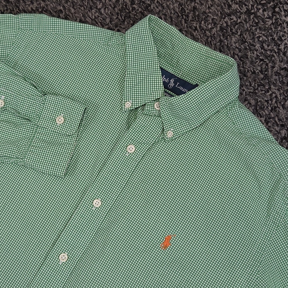 Ralph Lauren Long Sleeve Large Mens Green Gingham Check Shirt Button Down